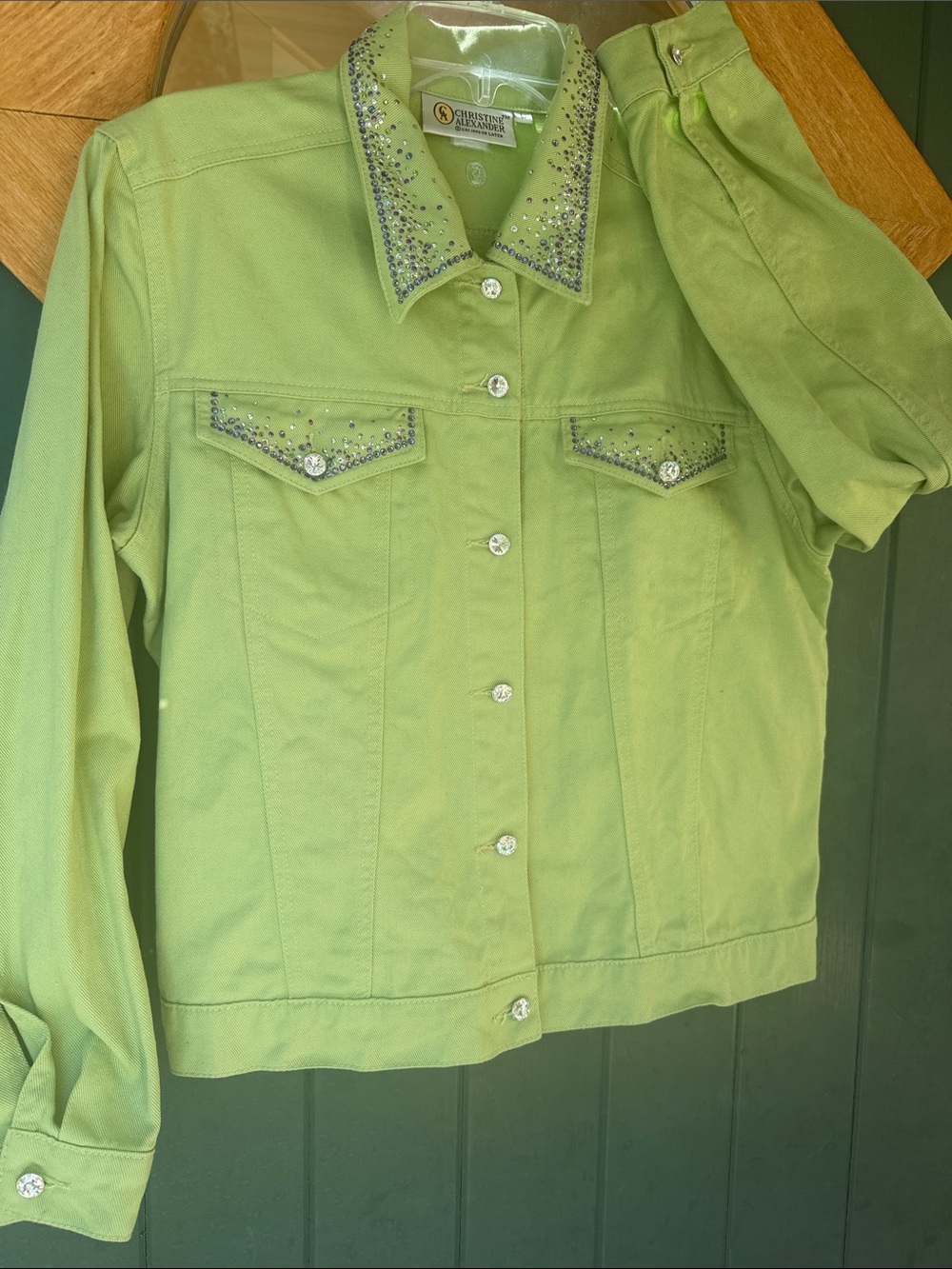 Christine Alexander Swarovski Crystal & Rhinestone Denim Jacket,  Apple- Green
